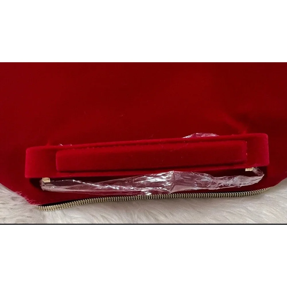 Estee Lauder Red Velvet Bow Cosmetic Bag‎ Travel Makeup Case Gold Zipper New